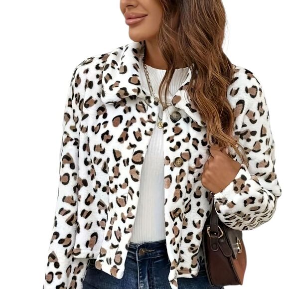 Chic Leopard Print Teddy Jacket - Picture 2 of 5
